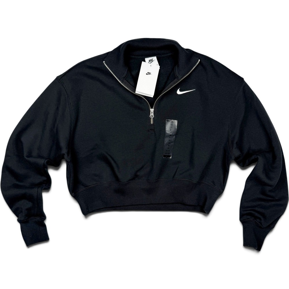 NWT Nike Phoenix Fleece Quarter-Zip Cropped Sweatshirt XS Black Gorpcore Sporty - Picture 2 of 8